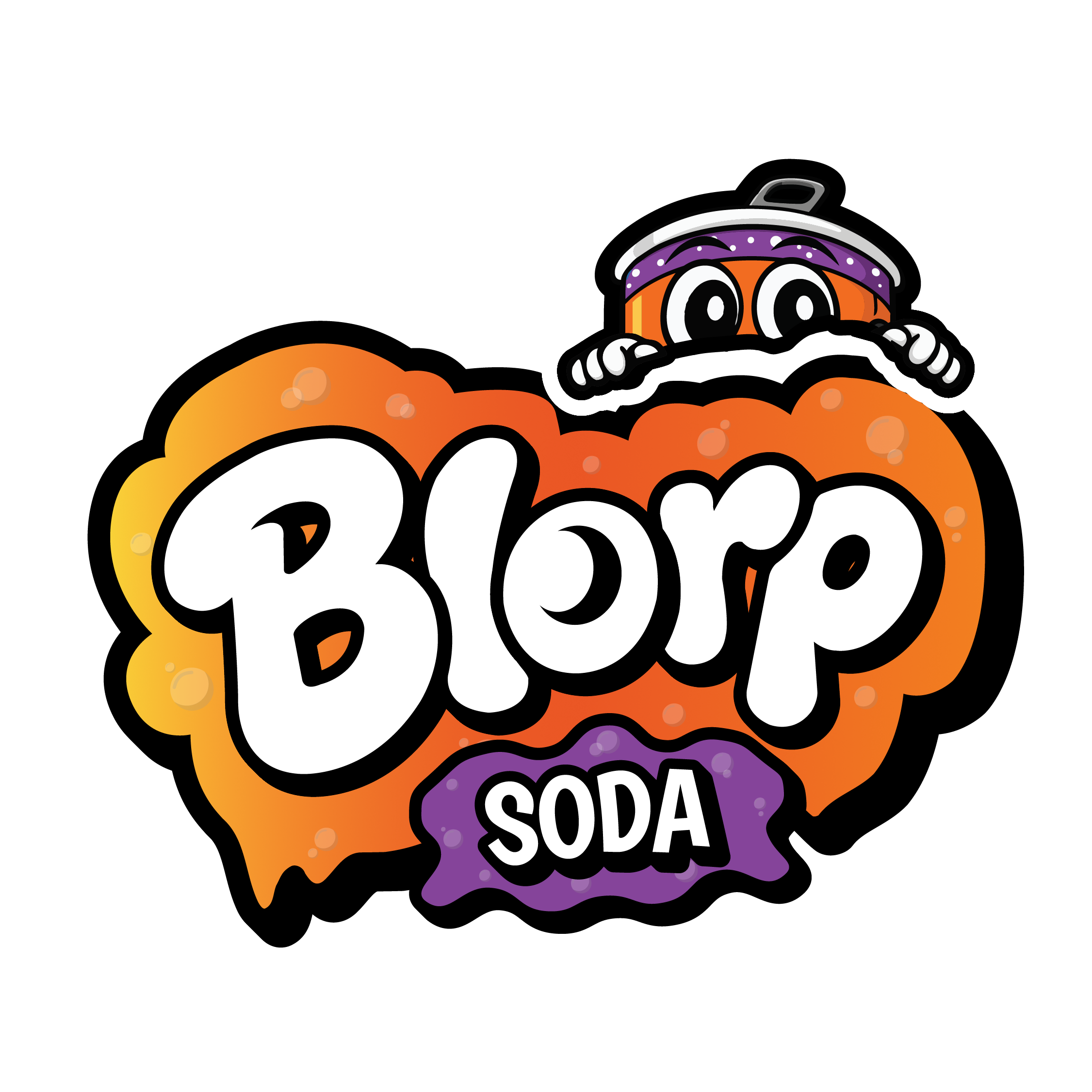 Blorp character peeking over the logo
