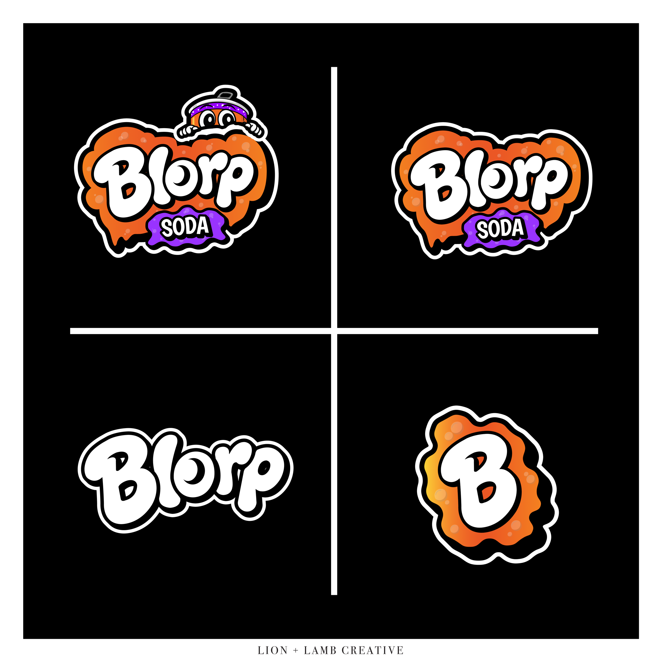 Four-part Blorp Soda logo system