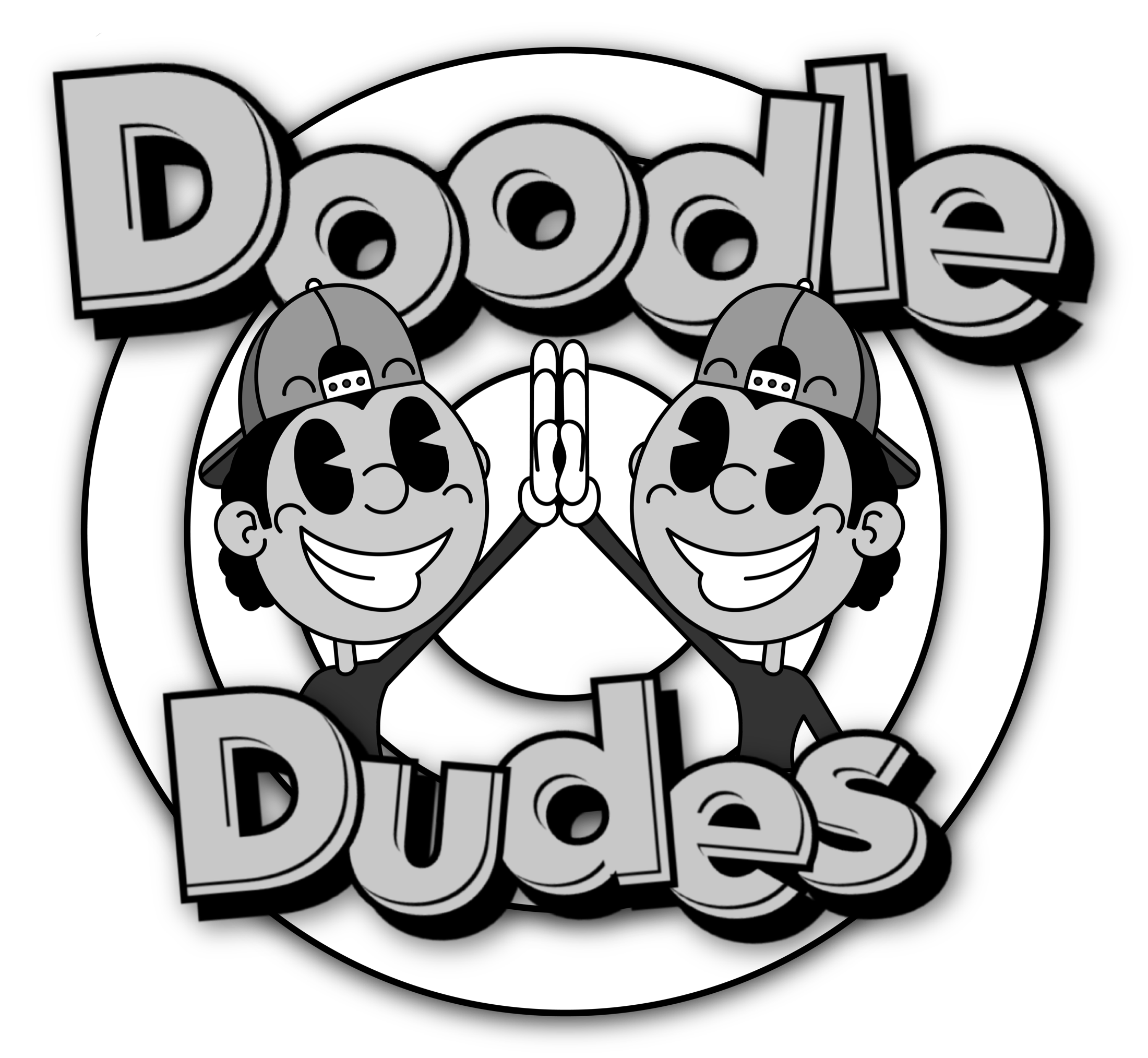 Doodle Dudes mascot logo with two illustrated characters high-fiving