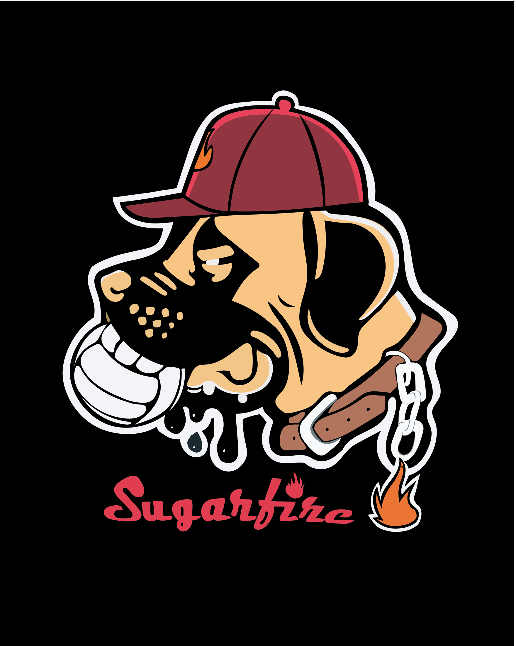 Sugarfire barbecue character illustration on a black background